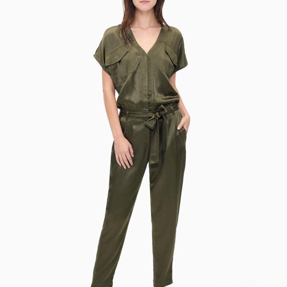 NWT Splendid Women's Slub Satin Belted Jumpsuit Black, Olive, Size XS, S, M $200 - Picture 3 of 3